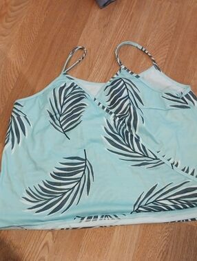 Light Blue Palm-Print Sleeveless Tank Top